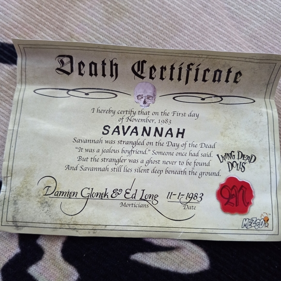 Savannah- Day of the Dead Living Dead Doll! Rare collectible w box & death cert - Picture 6 of 7